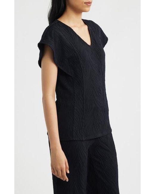 Anne Klein Black Texture Flutter Sleeve Top