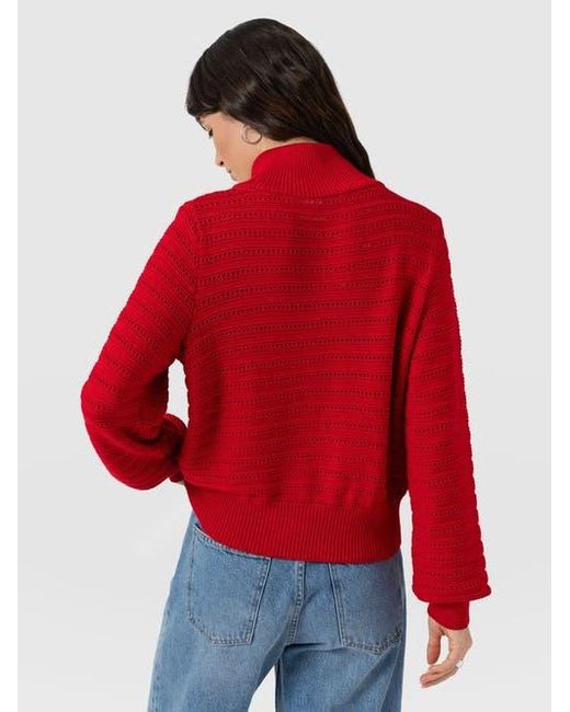 Saint + Sofia Red Ester Quarter Zip Knit