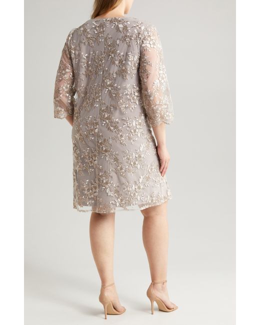 Alex Evenings Gray Embroidered Mock Jacket Cocktail Dress