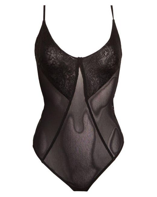 Free People Black Take My Number Lace & Mesh Bodysuit