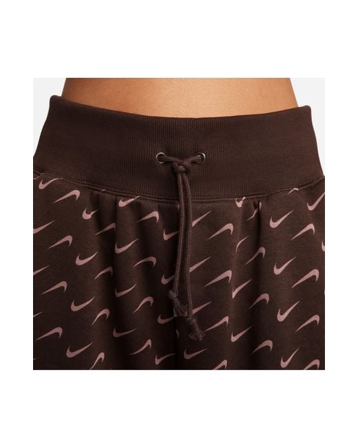 Nike Swoosh Print Cotton Blend Fleece Sweatpants in Brown | Lyst