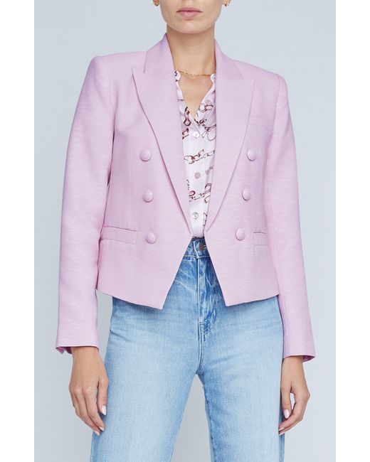 L'Agence Purple Brooke Texture Double Breasted Crop Blazer