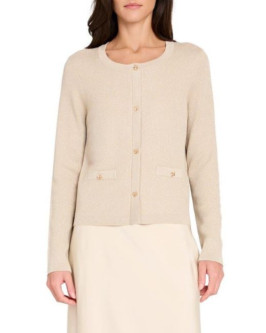 Tahari Women's Natural Metallic Sparkle Bow Button Cardigan cardigans
