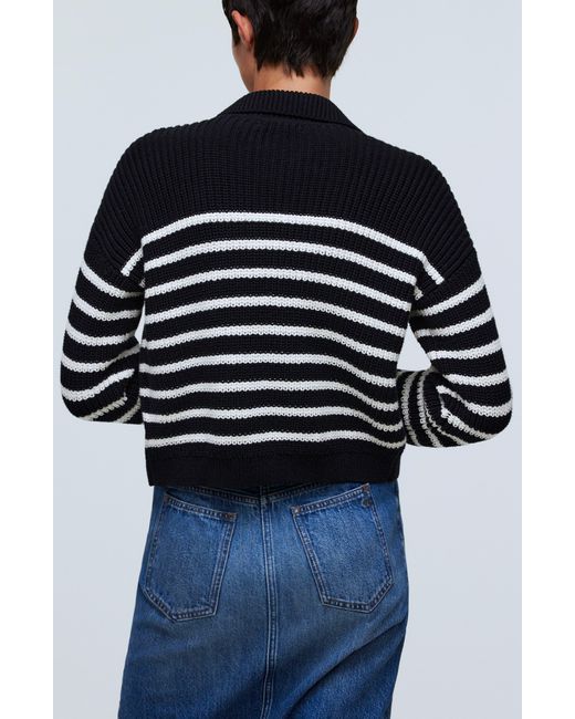 Madewell Black Melanie Stripe Cotton Crop Cardigan Sweater