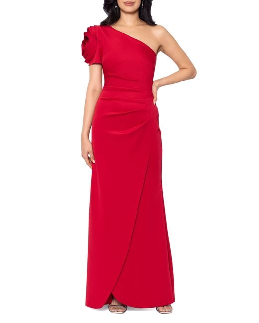 Xscape Rosette Detail One-shoulder Gown in Red | Lyst