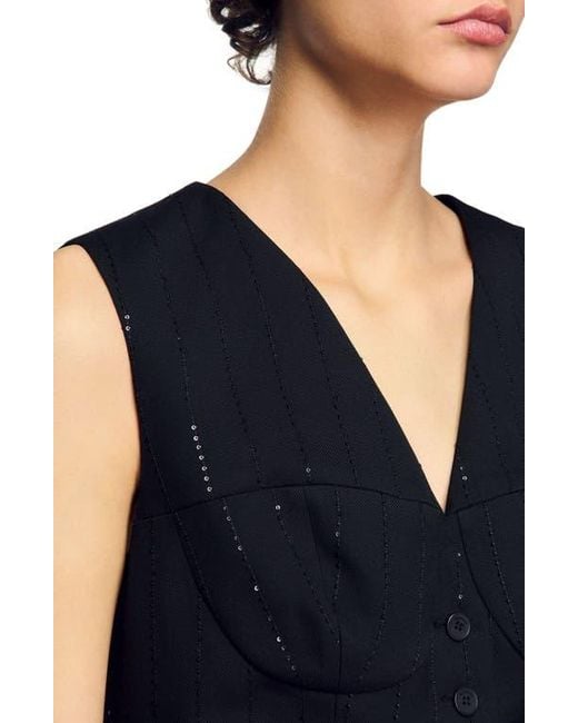 Sandro Blue Sequin Cropped Jacket