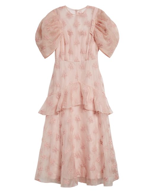 Erdem Pink Illusion Neck Silk Organza Peplum Midi Dress
