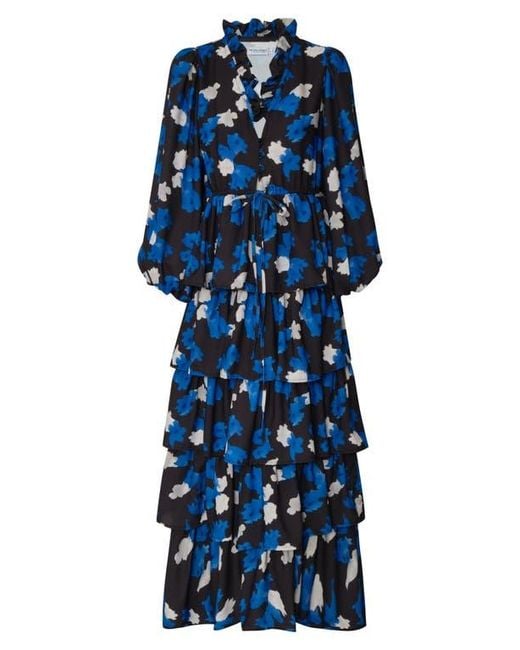 The Lulo Project Blue The Storm Keeper Floral Ruffle Tiered Maxi Dress