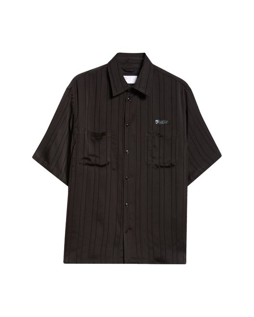 4SDESIGNS Black Stripe Short Sleeve Button-up Utility Shirt for men