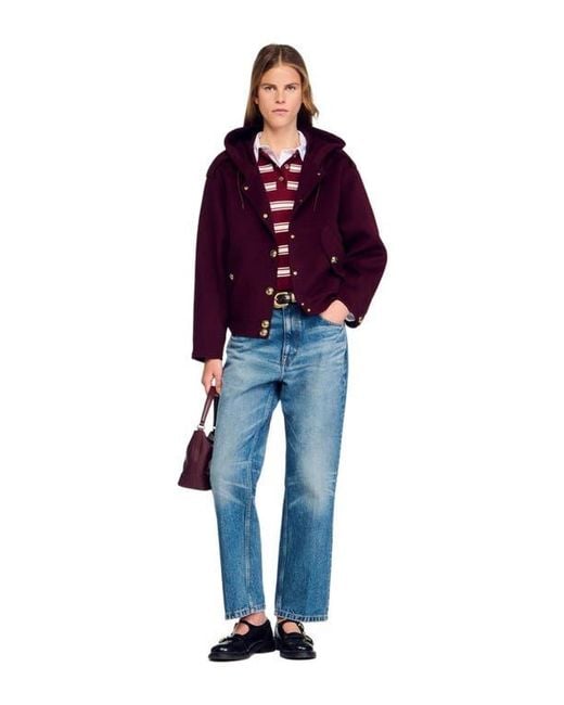 Sandro Red Double-Faced Wool Coat