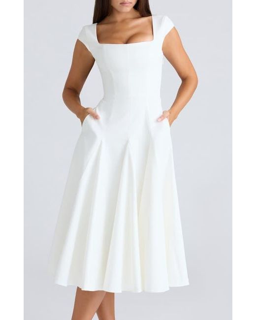 House Of Cb White Raisa Square Neck Twill Midi Dress