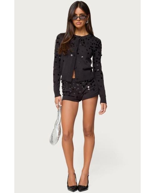 Edikted Blue Cierra Sequin Micro Shorts