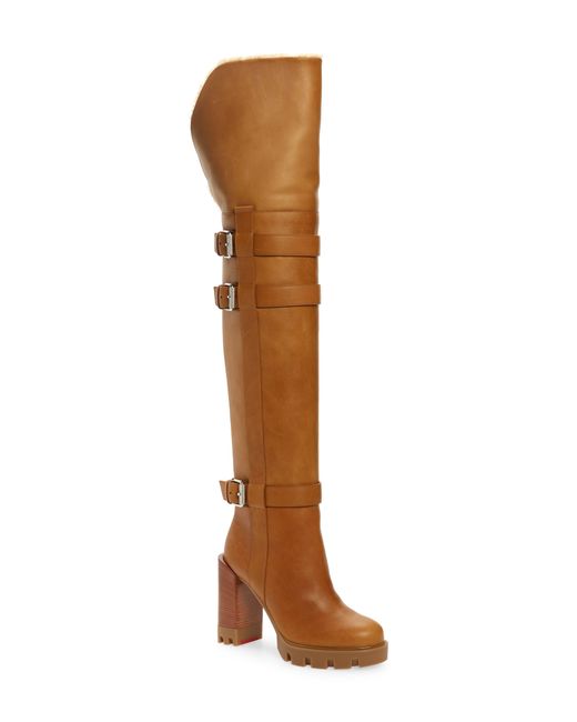 Christian Louboutin Brown Brodeback Genuine Shearling Lined Over The Knee Boot
