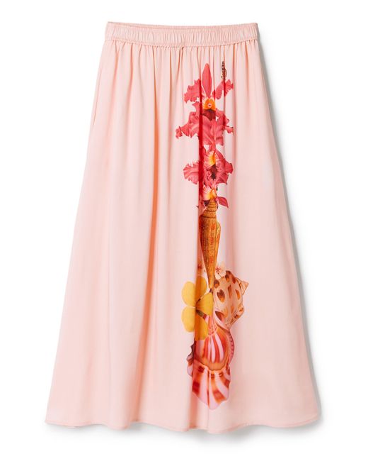 Desigual Pink Fal Shell Lacroix Floral Print A-line Skirt