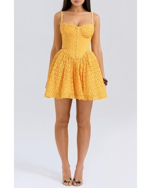 House Of Cb Carolina Stretch Lace Corset Minidress in Yellow | Lyst