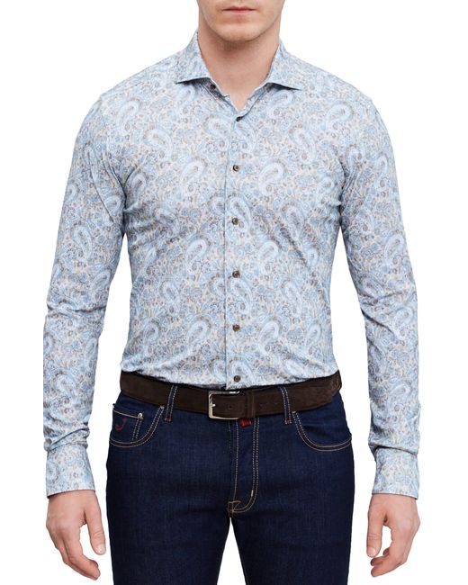 Emanuel Berg Blue 4flex Modern Fit Print Knit Button-up Shirt for men