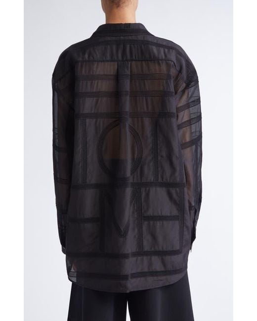 Totême  Black Embroidered Organic Cotton & Silk Monogram Oversize Button-Up Shirt