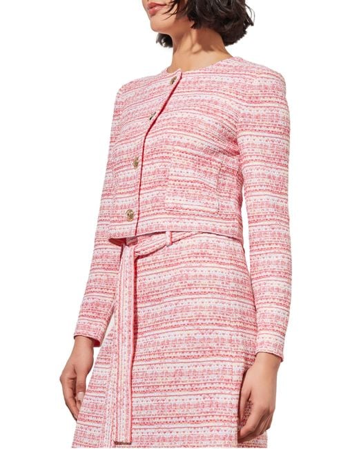 Ming Wang Pink Stripe Tweed Crop Jacket