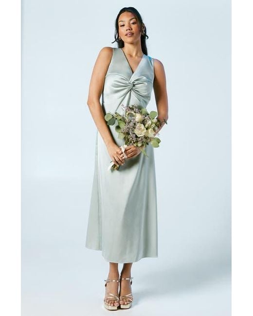 Oasis Blue Satin Bridesmaids Midi Dress