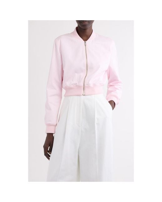 Givenchy Pink Logo Embroidered Crop Bomber Jacket