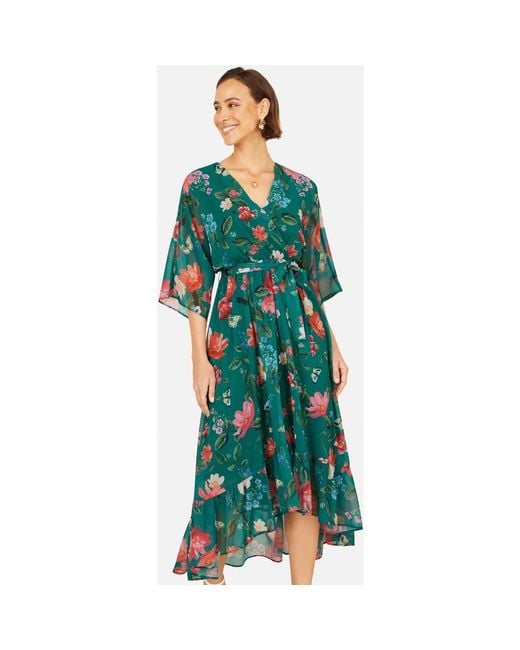 Yumi' Women's Green Floral Dip Hem Dress - benaras.co Yumi' Women's Green Floral Dip Hem Dress - benaras.co