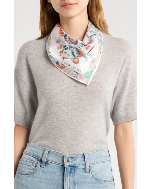 Longchamp Gray Foret Silk Square Scarf