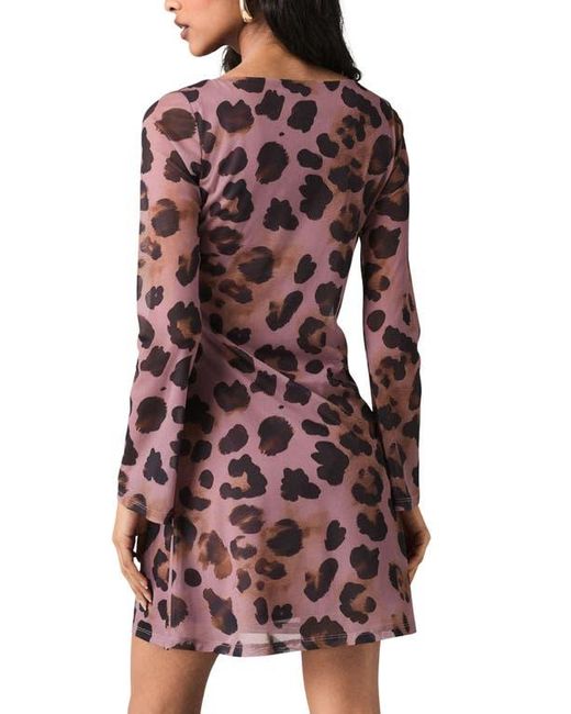Next Red Animal Long Sleeve Mesh Minidress