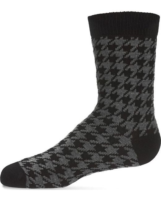 Memoi Black Houndstooth Crew Sock for men