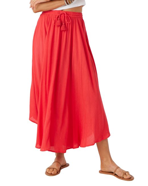 O'neill Sportswear Red Samoa Rounded Hem Maxi Skirt