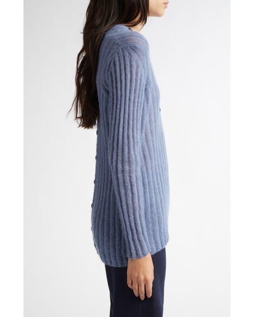 Paloma Wool Blue Naor Button Back Mohair & Alpaca Blend Rib Cardigan