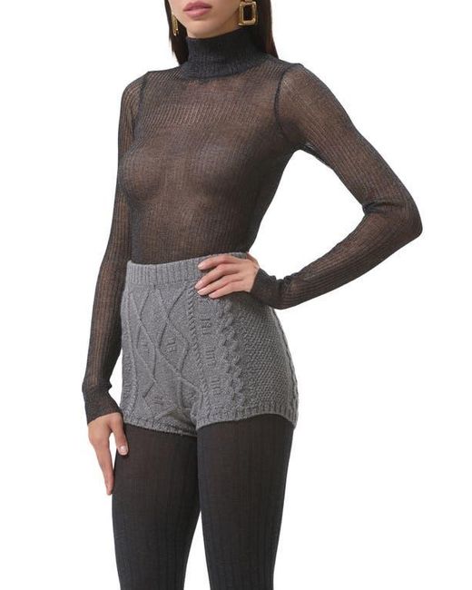 AFRM Gray Bristol Metallic Semisheer Mock Neck Top