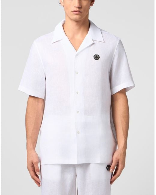 Philipp Plein White Bowling Shirt Basic for men