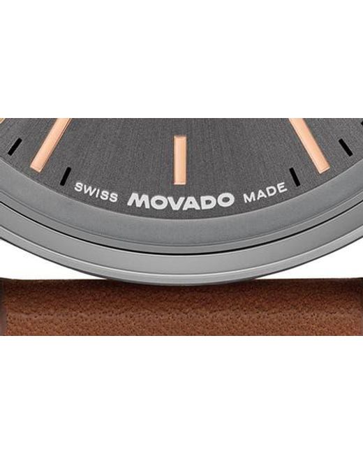 Movado Gray Bold Access Leather Strap Watch, 41Mm for men