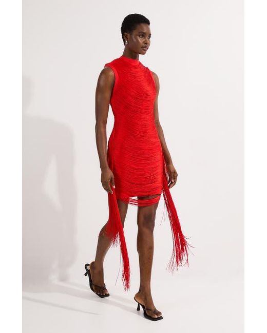 Karen Millen Red Knit Tassel Mini Dress