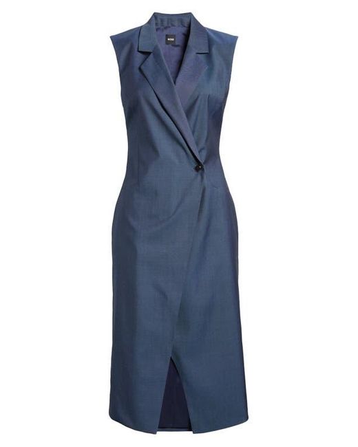Boss Blue Delibea Button Front Virgin Wool Dress