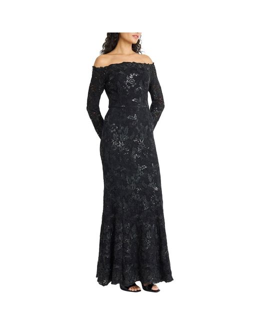 Maggy London Black Embellished Off The Shoulder Long Sleeve Gown