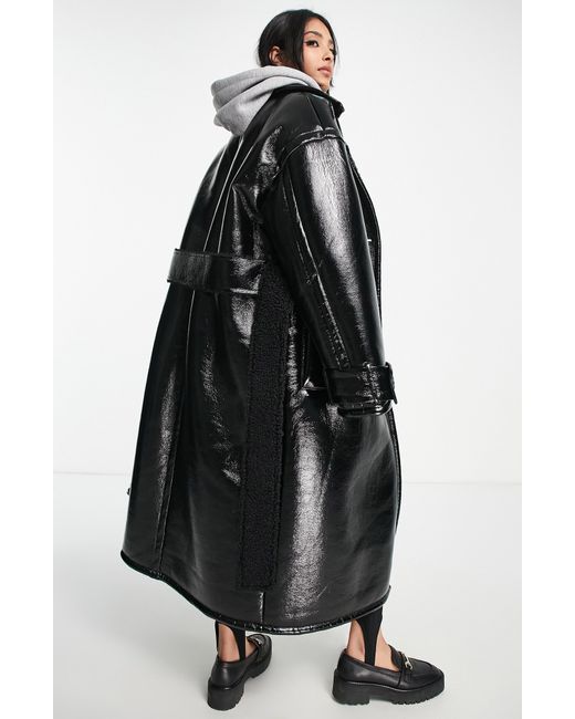 ASOS Bonded Vinyl Trench Coat in Black Lyst