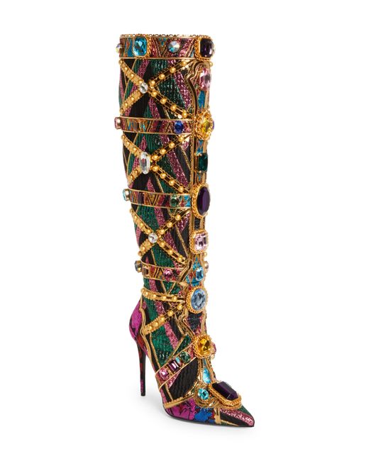 Dolce & Gabbana Multicolor Cardinal Crystal Jacquard Knee High Boot