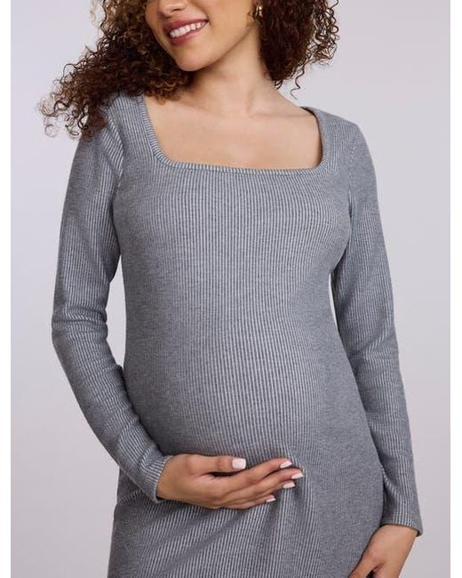 Motherhood Maternity Gray Square Neck Rib Knit Long Sleeve Bodycon Maxi Dress