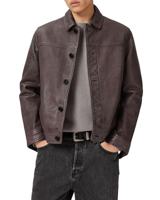 AllSaints Brown Nates Leather Jacket for men