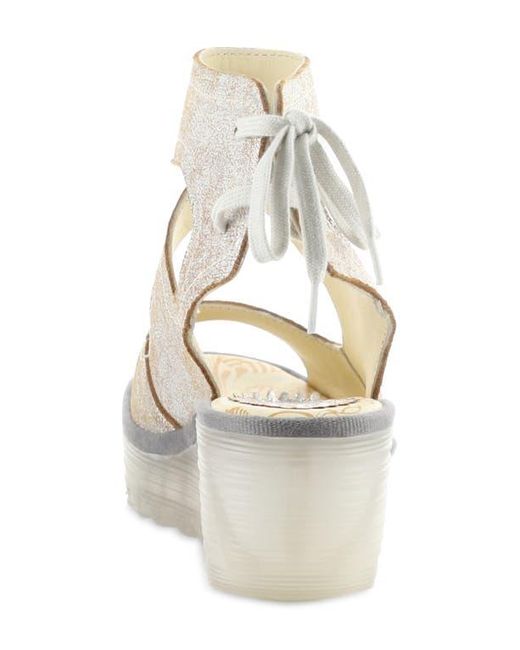 Fly London White Yulp Platform Wedge Sandal