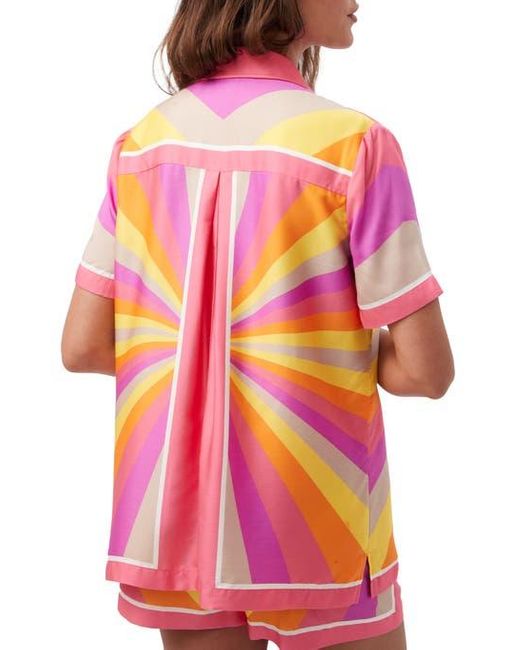 Trina Turk Pink Ember 2 Printed Satin Button Up Top
