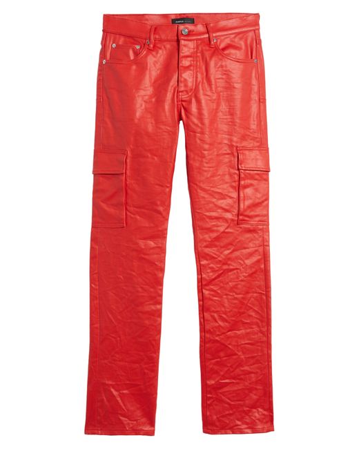 Purple Brand Red Patent Film Coated Bootcut Cargo Pants for men