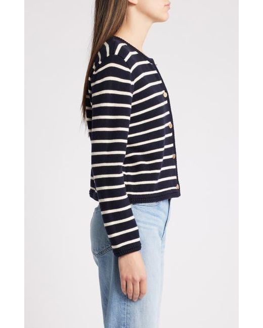 FRAME Blue Stripe Merino Wool & Cotton Cardigan