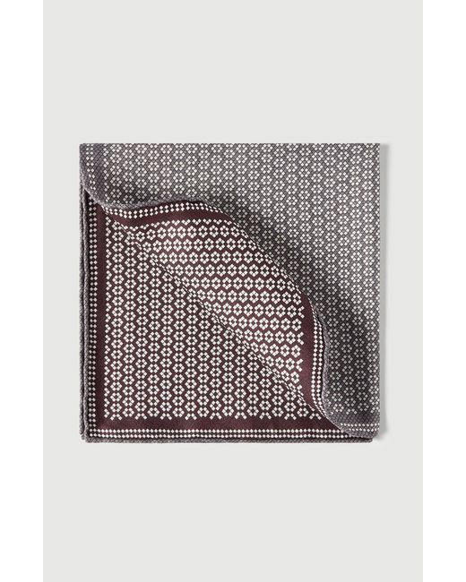 Brunello Cucinelli Gray Silk Geometric Pattern Pocket Square for men