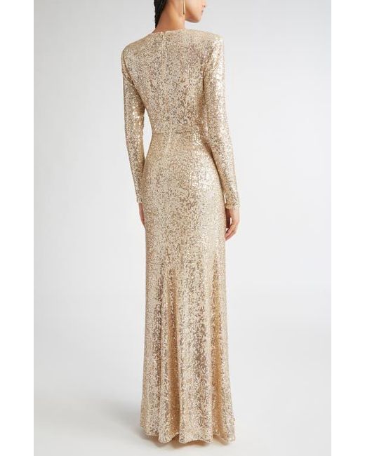 St. John Natural Long Sleeve Sequin Stretch Knit Gown