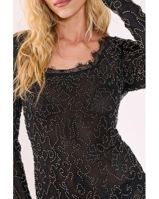 Nasty Gal Black Hand Embellished Lace Mini Dress