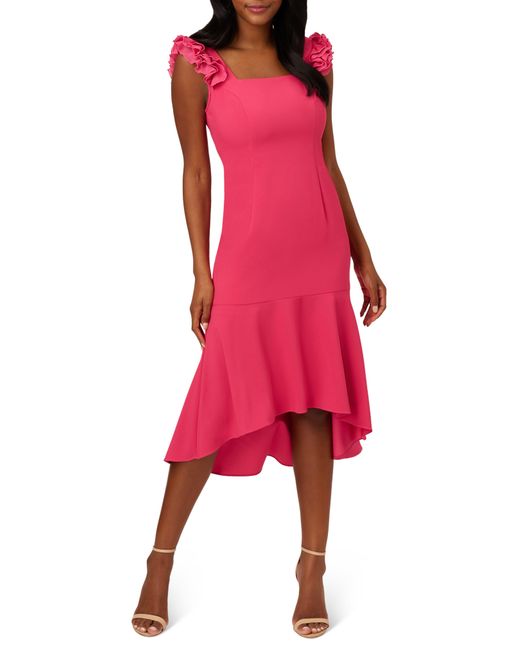 Adrianna Papell Crepe Back Satin Highlow Cocktail Dress in Red Lyst