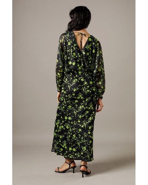 Warehouse Green Shadow Stripe Batwing Midi Dress