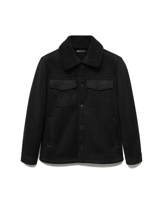 Mango Black Faux Shearling Jacket for men